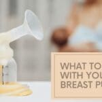 old-breast-pump-ideas-banner-image-with-bottle-and-breast-pumps-and-mother-feeding-baby-in-background