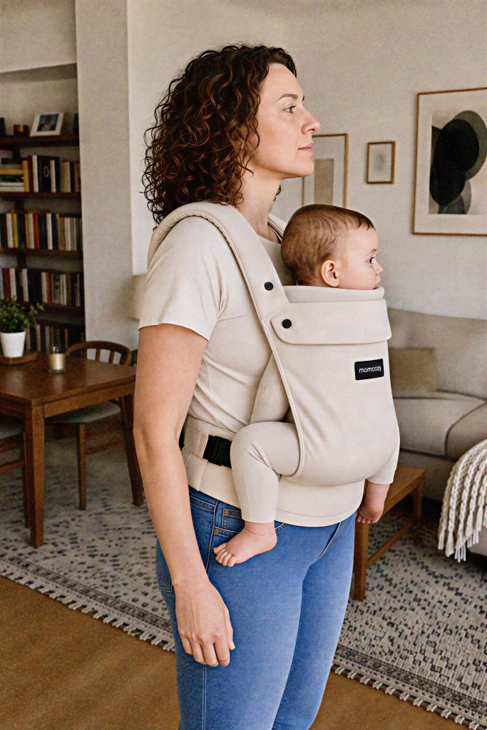 Side view of Kelleigh Wearing Momcozy Carrier
